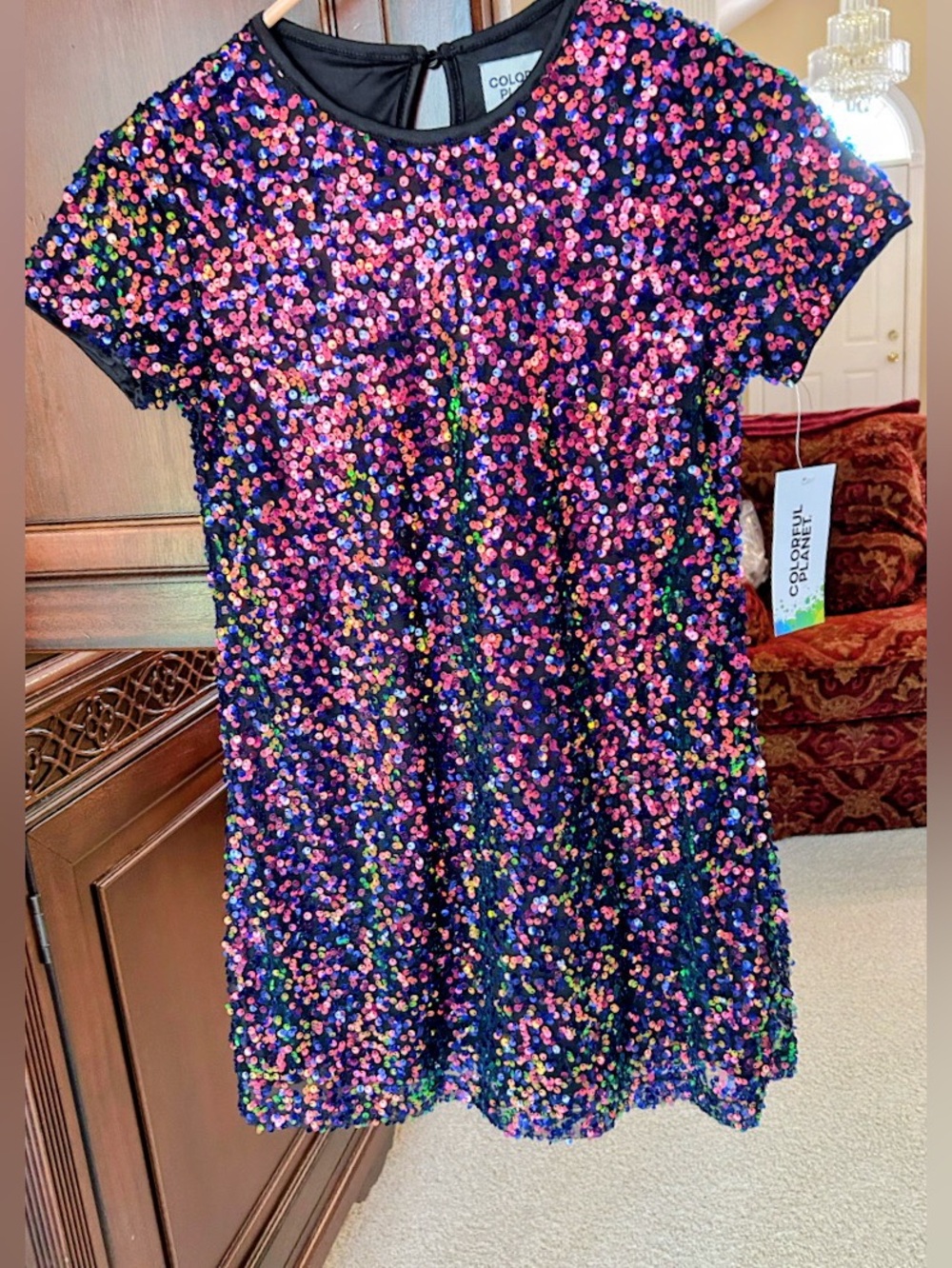 Girls Colorful Planet Sequin Dress